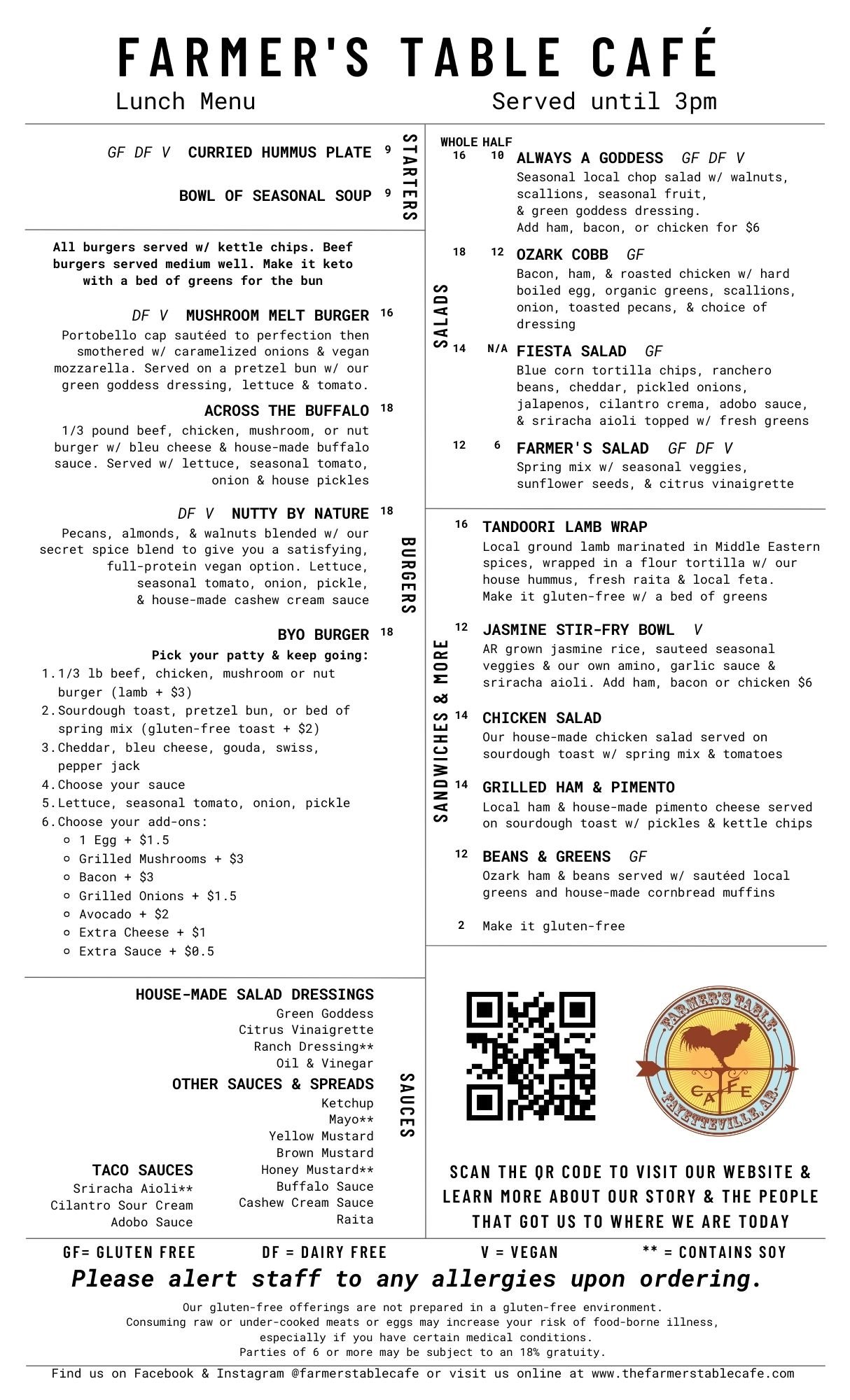 menu The Farmer s Table Cafe